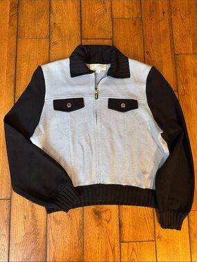St. John Sport by Marie Gray Light Blue and Black Zip Front Sweater Jacket sz. S